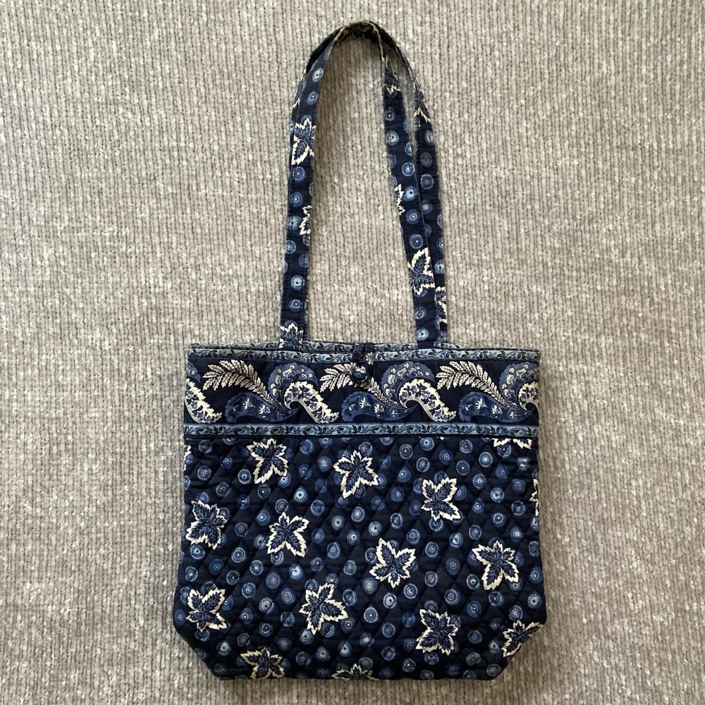 Vera Bradley Quilted Cotton Tote Bag Blue Floral Paisley Vintage Maple Leaf Coin